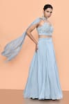 Sayisha_Sky Blue Chinon, Lace, Chiffon Lace, Sequins Solid Lehenga And V Blouse Set _Online_at_Aza_Fashions