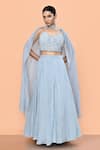 Shop_Sayisha_Sky Blue Chinon, Lace, Chiffon Lace, Sequins Solid Lehenga And V Blouse Set _Online_at_Aza_Fashions