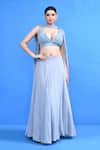 Buy_Sayisha_Blue Chinon, Lace, Chiffon Lace, Embroidery V-neck Work Blouse Lehenga Set _Online_at_Aza_Fashions