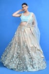 Buy_Sayisha_Beige Net Applique, Embroidery, Sequins, Fabric Flowers Floral Lehenga Set _Online_at_Aza_Fashions