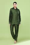 Sayisha_Green Silk Collared Solid Shirt And Pant Set _Online_at_Aza_Fashions