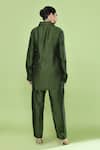 Shop_Sayisha_Green Silk Collared Solid Shirt And Pant Set _at_Aza_Fashions