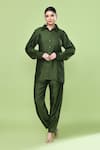 Buy_Sayisha_Green Silk Collared Solid Shirt And Pant Set _at_Aza_Fashions