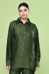 Sayisha Green Silk Collared Solid Shirt And Pant Set at Aza Fashions Sayisha_Green Silk Collared Solid Shirt And Pant Set _at_Aza_Fashions