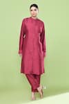 Buy_Sayisha_Red Silk Mandarin Collar Solid Kurta And Pant Set _at_Aza_Fashions