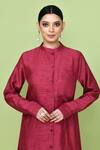 Sayisha_Red Silk Mandarin Collar Solid Kurta And Pant Set _at_Aza_Fashions
