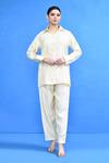 Buy_Sayisha_Cream Silk Collared Solid Shirt And Pant Set _at_Aza_Fashions