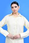 Sayisha_Cream Silk Collared Solid Shirt And Pant Set _at_Aza_Fashions