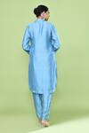 Shop_Sayisha_Sky Blue Silk Mandarin Collar Solid Kurta And Pant Set _at_Aza_Fashions