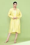 Buy_Sayisha_Yellow Silk Mandarin Collar Solid Jacket And Inner Dress Set _at_Aza_Fashions