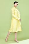 Shop_Sayisha_Yellow Silk Mandarin Collar Solid Jacket And Inner Dress Set _Online_at_Aza_Fashions