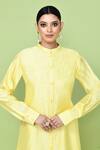 Sayisha_Yellow Silk Mandarin Collar Solid Jacket And Inner Dress Set _at_Aza_Fashions