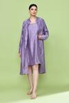 Buy_Sayisha_Lavender Silk Mandarin Collar, Square Neck Solid Jacket And Inner Dress Set _at_Aza_Fashions