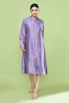 Sayisha_Lavender Silk Mandarin Collar, Square Neck Solid Jacket And Inner Dress Set _Online_at_Aza_Fashions