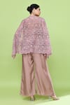 Shop_Sayisha_Pink Silk Square , Open Cutwork Cape And Pant Set _at_Aza_Fashions