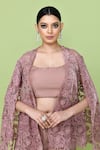 Buy_Sayisha_Pink Silk Square , Open Cutwork Cape And Pant Set 