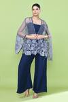 Buy_Sayisha_Navy Silk Sweetheart , Open Cutwork Cape And Pant Set _at_Aza_Fashions