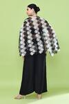 Shop_Sayisha_Black Silk Open , Square Cutwork Cape And Pant Set _at_Aza_Fashions