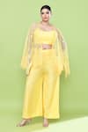 Buy_Sayisha_Yellow Silk Open , Sweetheart Sheer Cape And Pant Set _at_Aza_Fashions