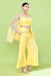 Sayisha_Yellow Silk Open , Sweetheart Sheer Cape And Pant Set _at_Aza_Fashions