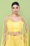 Buy_Sayisha_Yellow Silk Open , Sweetheart Sheer Cape And Pant Set 
