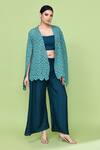 Buy_Sayisha_Aqua Lace, Silk Cut Work Open , Scoop Circular Pattern Cape And Pant Set _at_Aza_Fashions