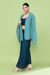 Shop_Sayisha_Aqua Lace, Silk Cut Work Open , Scoop Circular Pattern Cape And Pant Set _Online_at_Aza_Fashions