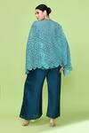 Shop_Sayisha_Aqua Lace, Silk Cut Work Open , Scoop Circular Pattern Cape And Pant Set _at_Aza_Fashions