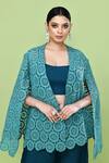 Buy_Sayisha_Aqua Lace, Silk Cut Work Open , Scoop Circular Pattern Cape And Pant Set 