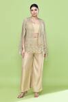 Buy_Sayisha_Beige Silk Open , Sweetheart Cutwork Cape And Pant Set _at_Aza_Fashions