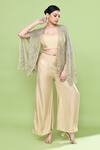 Shop_Sayisha_Beige Silk Open , Sweetheart Cutwork Cape And Pant Set _Online_at_Aza_Fashions