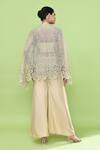 Shop_Sayisha_Beige Silk Open , Sweetheart Cutwork Cape And Pant Set _at_Aza_Fashions