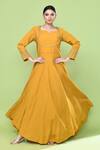 Buy_Sayisha_Yellow Cotton Embroidery, Beads Sweetheart Neck Placement Gown _at_Aza_Fashions