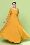 Buy_Sayisha_Yellow Cotton Embroidery, Beads Sweetheart Neck Placement Gown _Online_at_Aza_Fashions