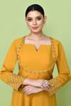 Shop_Sayisha_Yellow Cotton Embroidery, Beads Sweetheart Neck Placement Gown _Online_at_Aza_Fashions