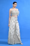 Buy_Sayisha_Off White Net Embroidery, Zari, Feathers, Embellished Palazzo And Crop Top Set _Online_at_Aza_Fashions