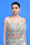 Sayisha_Off White Net Embroidery, Zari, Feathers, Embellished Palazzo And Crop Top Set _at_Aza_Fashions