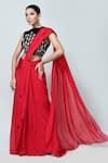 Buy_Sayisha_Red Organza, Velvet Embroidery, Zari High Solid Pre-draped Saree With Blouse _Online_at_Aza_Fashions