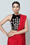 Shop_Sayisha_Red Organza, Velvet Embroidery, Zari High Solid Pre-draped Saree With Blouse _Online_at_Aza_Fashions