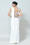 Shop_Sayisha_White Net, Georgette, Silk Embroidery, Beads Pre-draped Saree With Blouse _at_Aza_Fashions