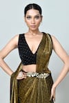 Sayisha_Brown Sequins V-neck Pre-draped Saree With Embellished Blouse _Online_at_Aza_Fashions