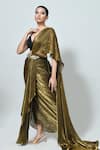Buy_Sayisha_Brown Sequins V-neck Pre-draped Saree With Embellished Blouse _Online_at_Aza_Fashions