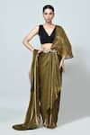 Buy_Sayisha_Brown Sequins V-neck Pre-draped Saree With Embellished Blouse _at_Aza_Fashions