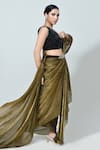 Shop_Sayisha_Brown Sequins V-neck Pre-draped Saree With Embellished Blouse _Online_at_Aza_Fashions