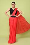 Sayisha_Red Chinon, Chiffon Sequins, Embroidery V-neck Pre-draped Saree With V Blouse _Online_at_Aza_Fashions