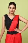 Buy_Sayisha_Red Chinon, Chiffon Sequins, Embroidery V-neck Pre-draped Saree With V Blouse _Online_at_Aza_Fashions