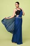 Sayisha_Blue Chinon, Chiffon, Silk Sweetheart Neck Pre-draped Saree With Blouse _Online_at_Aza_Fashions
