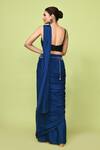 Shop_Sayisha_Blue Chinon, Chiffon, Silk Sweetheart Neck Pre-draped Saree With Blouse _at_Aza_Fashions