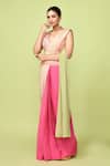 Sayisha_Pink Chinon, Chiffon, Silk Embroidery, Mirrors, Pre-draped Saree With Blouse _Online_at_Aza_Fashions