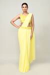 Sayisha_Yellow Chinon, Chiffon, Net Embroidery, Pre-draped Saree With Embellished Blouse _Online_at_Aza_Fashions